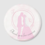 Romantic Dreamy Pink Wedding Couple Curved Text Magnet<br><div class="desc">A "Thank you for coming" in curved text wedding favour magnet with a beautiful romantic wedding design of the framed kissing silhouettes of the bride and groom against a dreamy pink background.</div>