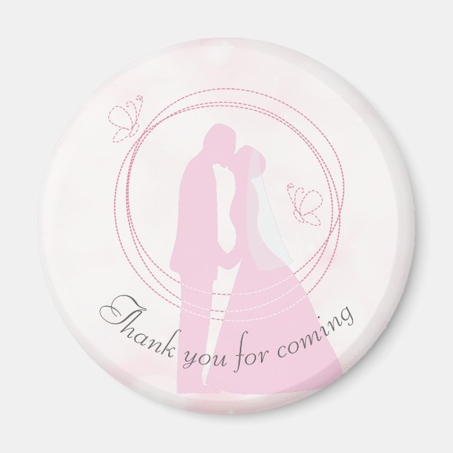 Romantic Dreamy Pink Wedding Couple Curved Text Magnet (Front)
