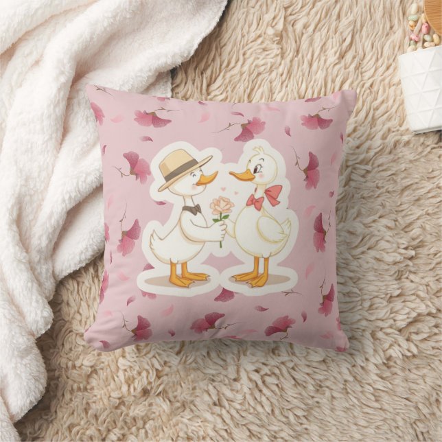 Romantic Ducks with Flowers Cushion (Blanket)