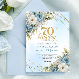 Romantic Dusty Blue 70th Birthday Invite