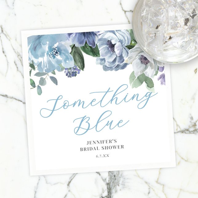 Romantic Dusty Blue Floral Bridal Shower Party Napkin (Creator Uploaded)