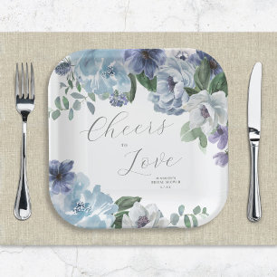Romantic Dusty Blue Floral Bridal Shower Party Paper Plate