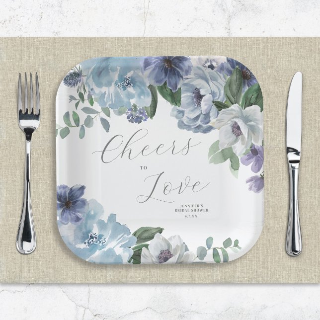 Romantic Dusty Blue Floral Bridal Shower Party  Paper Plate (Creator Uploaded)