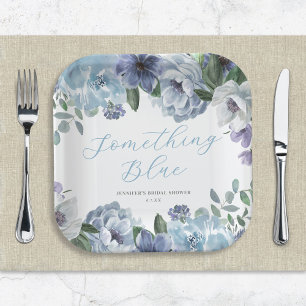 Romantic Dusty Blue Floral Bridal Shower Party Paper Plate