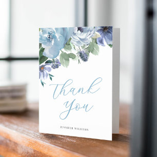 Romantic Dusty Blue Floral Bridal Shower Party Thank You Card