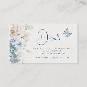 Romantic Dusty Blue Floral Details Wedding Business Card