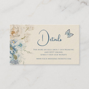 Romantic Dusty Blue Floral Details Wedding Business Card