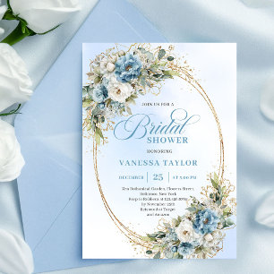 Romantic Dusty Blue Floral Eucalyptus Bridal Showe Invitation
