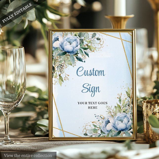 Romantic Dusty Blue Floral Gold Frame Wedding Sign (Romantic Dusty Blue Floral Gold Frame Wedding Sign)