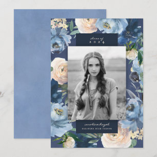 Romantic Dusty Blue Floral Graduation Photo Announcement