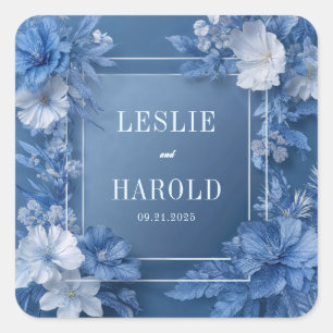 Romantic Dusty Blue Garden Blooms Wedding Square Sticker