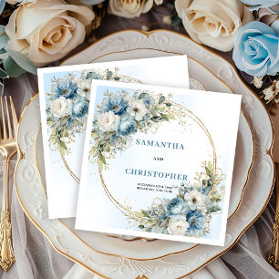 Romantic Dusty Blue Gold Trim Wedding Napkins