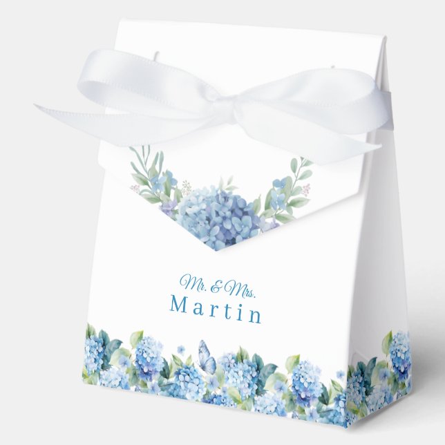 Romantic Dusty Blue Hydrangea Watercolor Wedding Favour Box (Front)