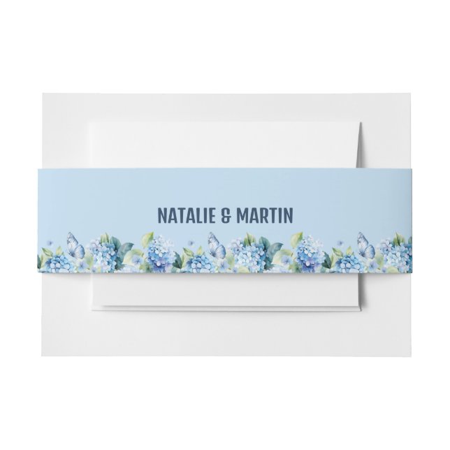 Romantic Dusty Blue Hydrangea Wedding Invitation Belly Band (Front Example)