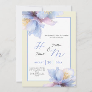 Romantic Dusty Blue Ivory Garden Wedding Invitation