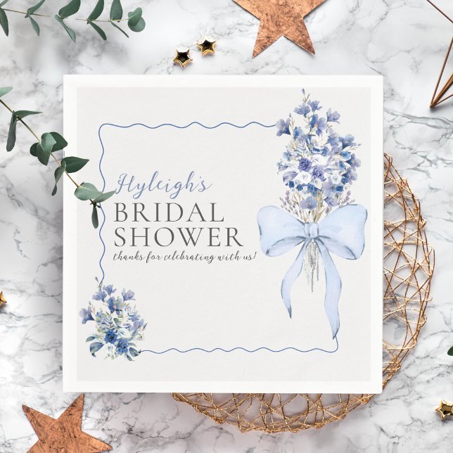 Romantic Dusty Blue Ribbon Bow Custom Napkin (Creator Uploaded)