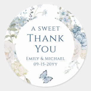 Romantic Dusty Blue Thank You Floral Wedding Classic Round Sticker