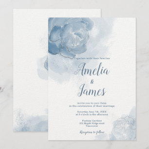 Romantic Dusty Blue Watercolor Floral Invitation