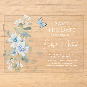 Romantic Dusty Blue Watercolor Floral Wedding Acrylic Invitations