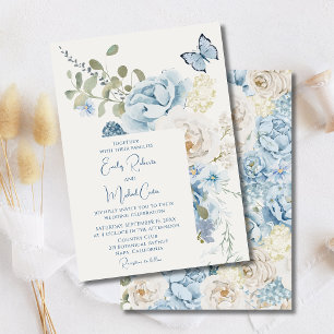 Romantic Dusty Blue Watercolor Floral Wedding Invitation