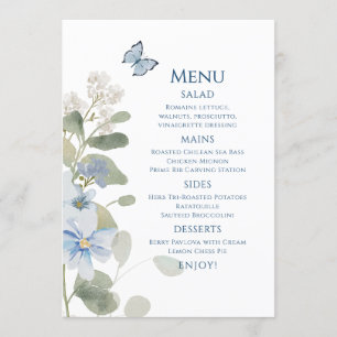 Romantic Dusty Blue Watercolor Floral Wedding Menu
