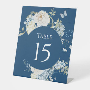 Romantic Dusty Blue Watercolor Floral Wedding Pedestal Sign