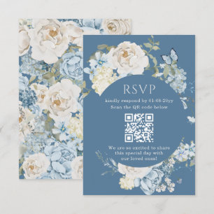 Romantic Dusty Blue Watercolor Floral Wedding RSVP Card