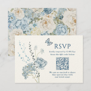 Romantic Dusty Blue Watercolor Floral Wedding RSVP Card