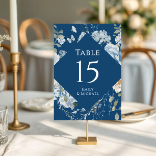 Romantic Dusty Blue Watercolor Floral Wedding Table Number