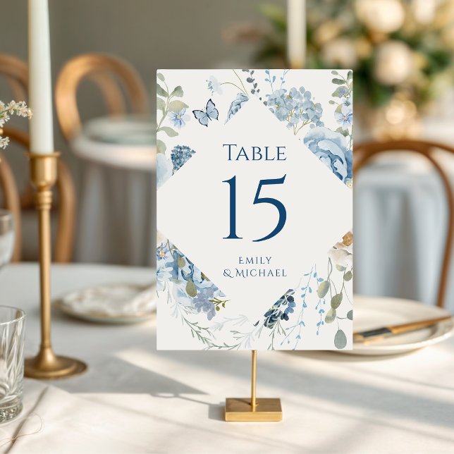 Romantic Dusty Blue Watercolor Floral Wedding Table Number (Creator Uploaded)