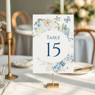 Romantic Dusty Blue Watercolor Floral Wedding Table Number