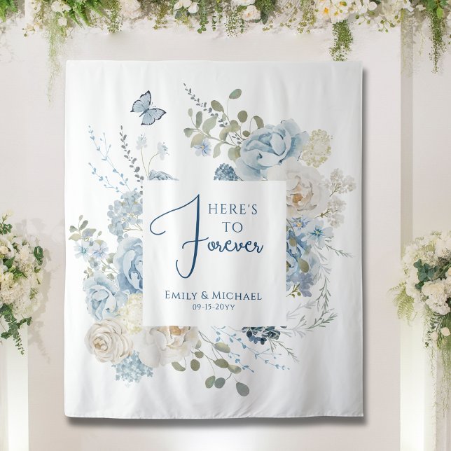 Romantic Dusty Blue Watercolor Floral Wedding Tapestry (Creator Uploaded)