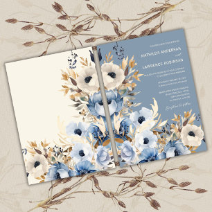 Romantic Dusty Blue Watercolor Wedding Invitation