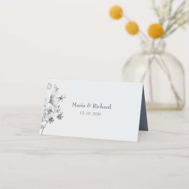 Romantic Dusty Blue Wedding Place Card (Back)