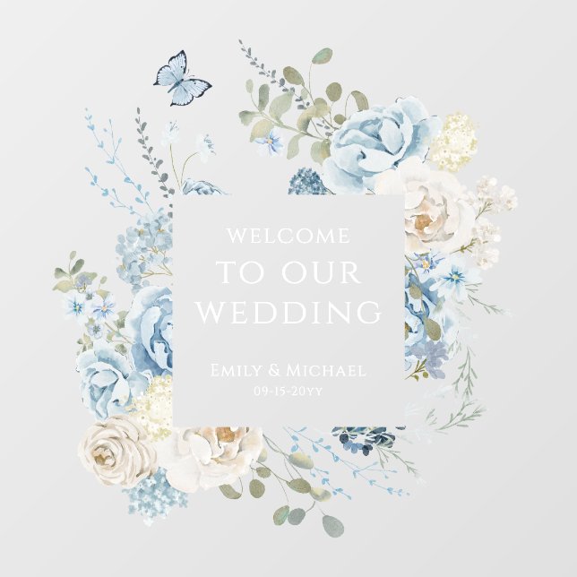Romantic Dusty Blue Welcome Floral Wedding (Sheet)