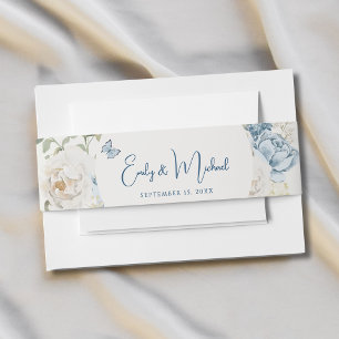 Romantic Dusty Blue Welcome Floral Wedding Invitation Belly Band