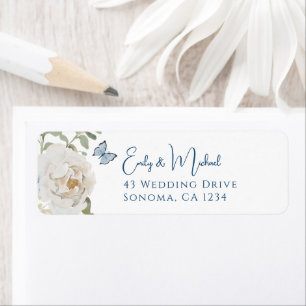 Romantic Dusty Blue Welcome Floral Wedding Return Address Label