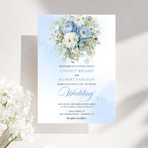 Romantic Dusty Blue White Flowers Download Wedding Invitation