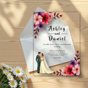 Romantic Dusty Floral Bride And Groom Chic Wedding Acrylic Invitations