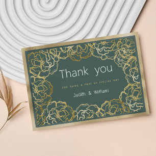 Romantic dusty green gold rose floral Thank You Invitation