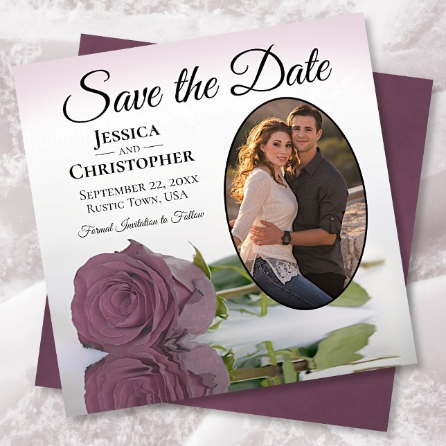 Romantic Dusty Mauve Rose with Oval Photo Wedding  Save The Date (Creator Uploaded)