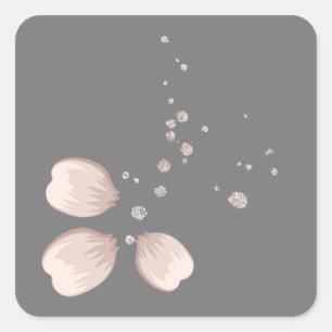 romantic dusty pink floral petals dark grey square sticker