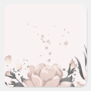 romantic dusty pink flower & cute buds square sticker