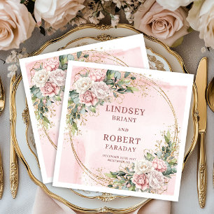 Romantic Dusty Pink Flowers Greenery Gold Glitter  Napkin