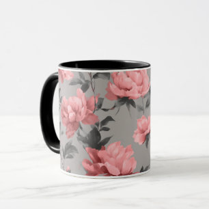 Romantic Dusty Pink Peony Grey Floral Pattern Mug