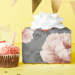 Romantic Dusty Pink Peony Grey Floral Pattern Wrapping Paper