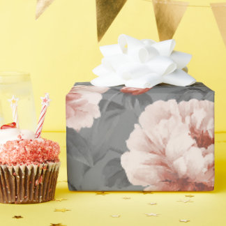 Romantic Dusty Pink Peony Grey Floral Pattern Wrapping Paper