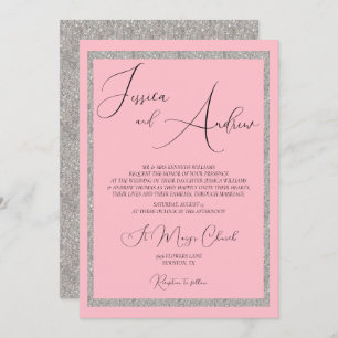 Romantic Dusty Pink & Silver Glitter Wedding  Invitation