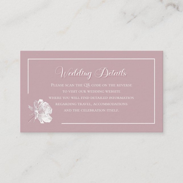 Romantic Dusty Pink White Floral QR code Enclosure Card (Front)