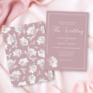 Romantic Dusty Pink White Floral Wedding Invitation